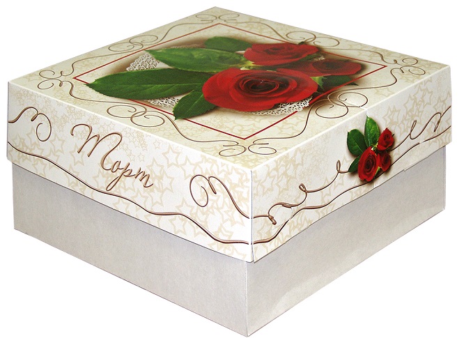 Коробка д/торта 2кг “Бордовые розы” картон М-758