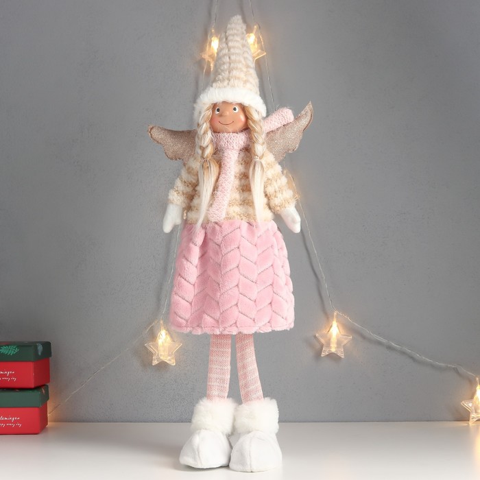Кукла интерьерная “Ангелочек с косичками, в розовой юбочке”