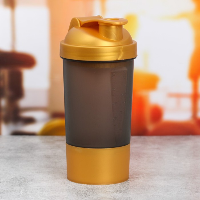Шейкер 500мл “ВИД 10” черно-золотой с чашей под протеин