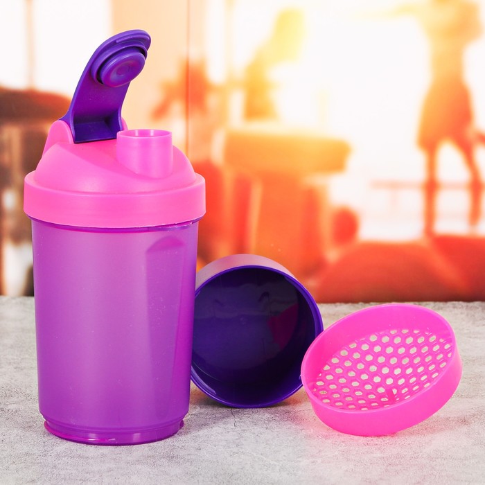 Шейкер 500мл “ВИД 7” фиолетовый с чашей под протеин