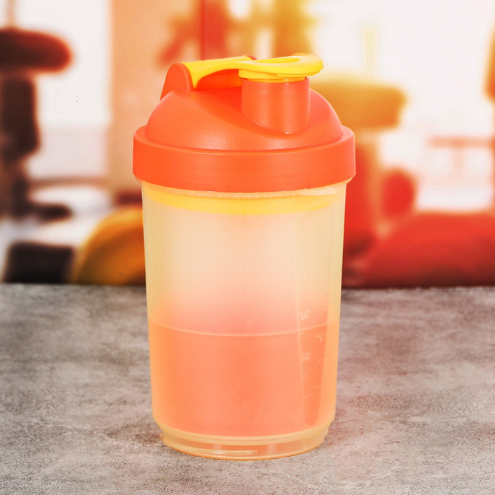 Шейкер 500мл “ВИД 8” оранжевый с чашей под протеин